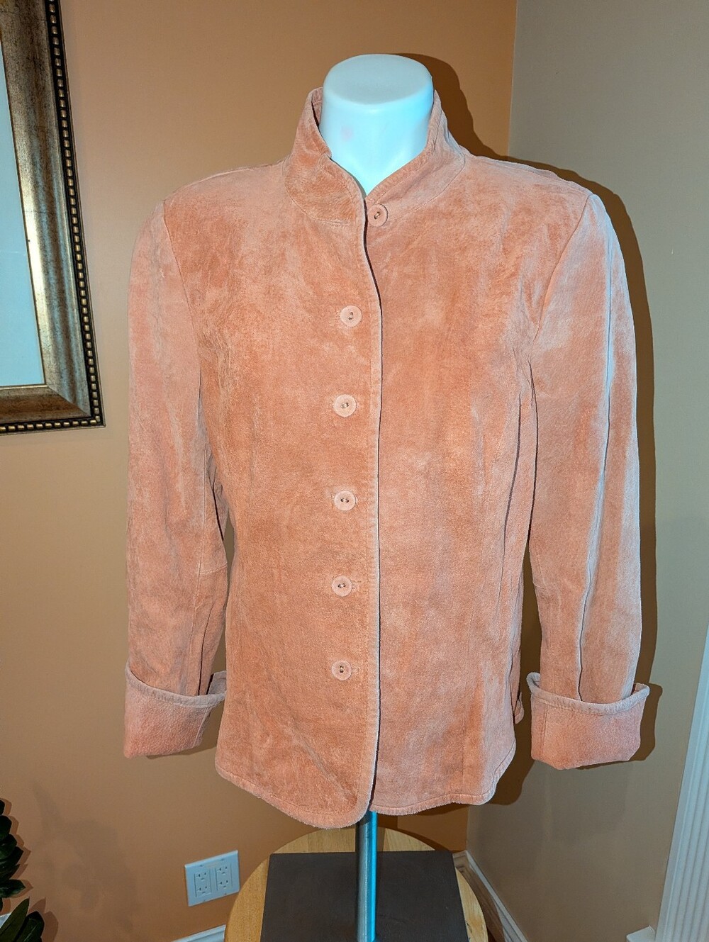 Women's Suede Button-Front Jacket in Peach Suede